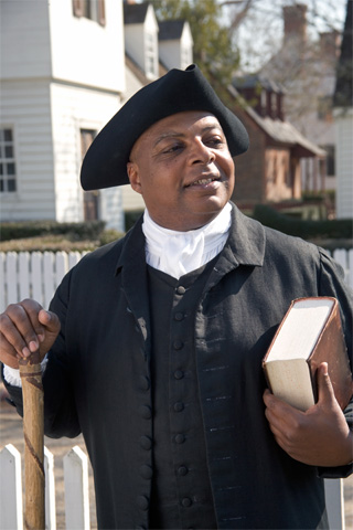 A Colonial Williamsburg actor-interpreter portrays Gowan Pamphlet