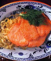 Collops of Salmon with Braised Winter Cabbage and Fennel Seeds