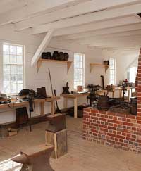 The interior of the newly reconstructed Anderson's Blacksmith Shop and Public Armoury.