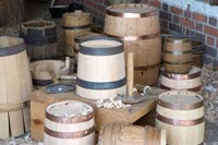 Barrels of all sizes stand ready to meet storage needs.