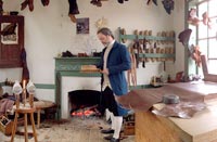Leather, lasts and finished shoes are found in the Shoemaker Shop.