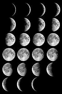 The moon
passes through a cycle of illumination, known as a lunation, in 29.5 days.