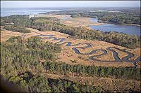 An aerial view of the Back River on 1,500-acre Jamestown Island.