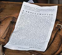 Governor Dunmore's proclamation, reproduced above, offered liberty to male slaves of rebels if they fought their masters.