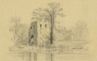 Civil War sketch of the Jamestown church tower