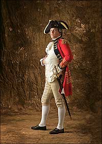 Ken Treese, patternmaker at Colonial Williamsburg's  Costume Design Center, sports regalia constructed for an interpretation of Lord Cornwallis for the event 'Under the Redcoat.'