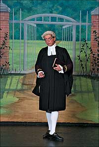 From wig to buckled shoes, Mark Sowell in proctor's robes.