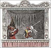 Punch always took a beating from Judy in an 1827 illustration by George Cruikshank.