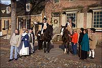 Lafayette, portrayed by Mark Schneider, and his aide, Dennis Watson, chat with Treese, Cindy Gunther, Mark Hutter, Neil Hurst, Susan Pryor, Shien-Mo Hou, Gail Garber, and Menzie Overton.