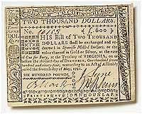 Two thousand dollar bill from Virginia during Revolutionary War