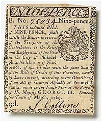 Nine pence note aimed at poor relief.