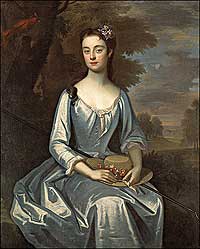 Evelyn Byrd was about eighteen when her
portrait was painted ca. 1725.