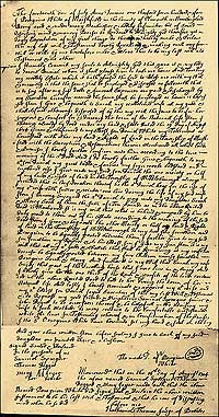 The will of Peregrine White, first child of the Plimoth Pilgrims, in which he stipulated his son maintain 