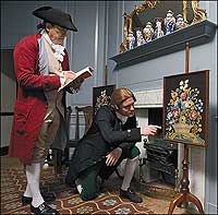 Courts appointed trustworthy men to inventory the departed's earthly goods—as in this scene portrayed by Colonial Williamsburg's Warren Vaughn, left, and Ben Knecht.
