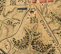 The College of William and Mary’s front and rear gardens in the 1782 Rochambeau map 
