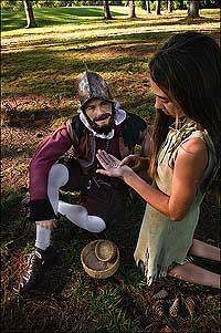 Carmella Pocahontas Richardson, thirteen, portraying Pocahontas, and twenty-something Richard Peeling, as John Smith, are the same relative ages as their historical counterparts.