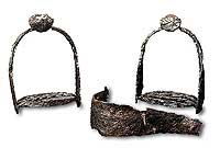 Stirrups and bridle recovered from Jamestown, useless after the English ate their horses and were reduced to rats, snakes, and mice and to grubbing for roots.
