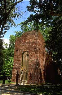The remains of the tower of Jamestown's church can be visited today at Jamestown Island.