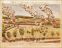 A contemporary print of the retreat to Lexington shows the uncommon example of guerilla tactics in which militia picked off the sitting redcoat targets. More often than not, American Continentals faced their enemy in the same ordered lines on the field.