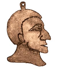 A photo of the pendant, perhaps representing Powhatan, manipulated to show what it looked like new.