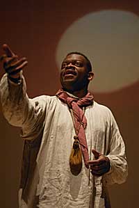 Colonial Williamsburg’s Harvey Bakari in “Remember Me When Freedom Comes,” a program of stories, song, and dance.