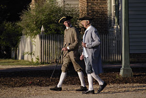 Young Thomas Jefferson, portrayed at left by Rob Warren, turned to Richard Bland, interpreted by Don Kline, for counsel and advice. Jefferson's views on the relationship of the American colonies to England reflected Bland's.
