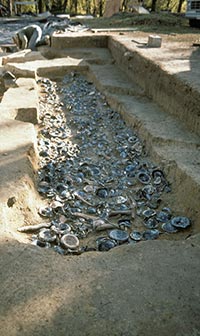 Planting beds behind the Peyton Randolph House were lined with wine bottle bases and animal bone to promote drainage.