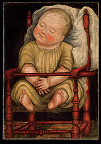 Abby Aldrich Rockefeller acquired Baby in a Red Chair in 1931. The American artist of the oil-on-canvas work, believed to have been completed between 1810 and 1830, isnâ€™t identified.