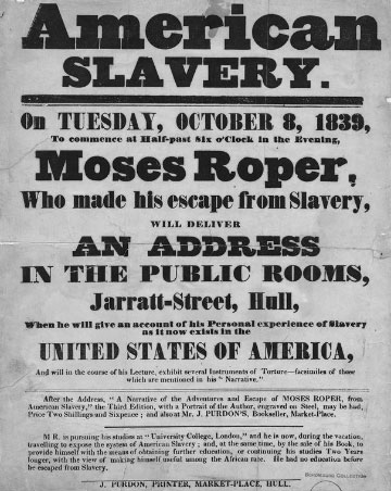 Credit: Manuscripts, Archives and Rare Books Division, Schomburg Center for Research in Black Culture, The New York Public Library Flyer advertising a speech by runaway Moses Roper