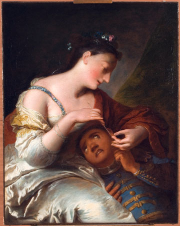 Credit: Photo © Château des ducs de Bretagne—Musée d'histoire de Nantes, Alain Guillard Painting of young lady piercing the ear of her black servant