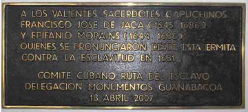 Credit: Slave Route Project, Cuba Plaque commemorating capuchin priests at Hermitage Sacred Christ of Potosí