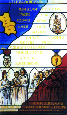Stained glass of the abolition of slavery at the Museum Grégoire