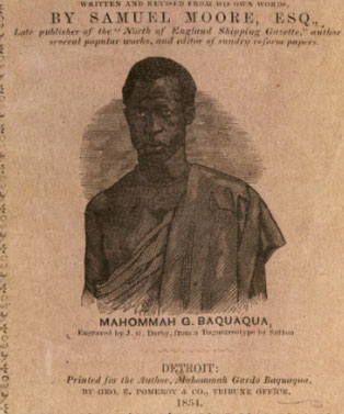 Credit: Image Reference baquaqua, as shown on ww.slaveryimages.org, compiled by Jerome Handler and Michael Tuite, and sponsored by the Virginia Foundation for the Humanities and the University of Virginia Library Title page of <i>The Biography of Mahommah Gardo Baquaqua</i>