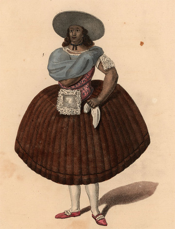 Credit: Image Reference JCB_05677-13, as shown on www.slaveryimages.org, compiled by Jerome Handler and Michael Tuite, and sponsored by the Virginia Foundation for the Humanities and the University of Virginia Library Clothing style of a female servant, Lima