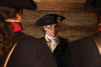 Ron Carnegie as Washington, who had to wear spectacles to read to his officers, a gesture that brought some to tears.