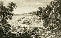 Paul Sandby translated Thomas Pownall’s sketch of the Mohawk River in New York into oil, later engraved for the Scenographia.