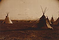 From about 1900, an Edward S. Curtis photograph of a Blackfoot encampment.
