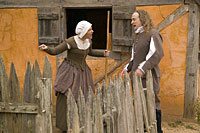 Allison Harcourt and Alex Clark as Jamestowners whose squabbles violated public order. Suitable punishment followed quickly.
