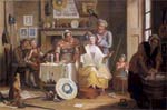 Collet's 1763 painting High Life Below Stairs captures an amusing domestic scene and shows us a room full of eighteenth-century objects, clothing and tools