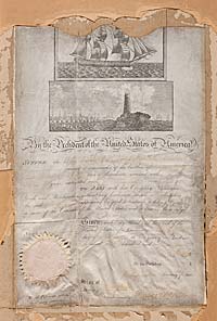 A ship’s passport signed by President Thomas Jefferson and Secretary of State James Madison.
