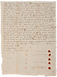 A bill of indenture for the apprenticeship of Jacob Averill, witnessed, signed, and sealed by several hands, “overseers of the poor” in the town of Preston, Connecticut. Part of the contract deems Jacob be taught “to read well and to write and cypher.”
