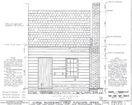 Washington's surveying office in Stafford County, Virginia, as drawn by the Historic American Building Survey.