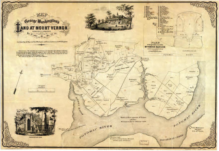 A nineteenth-century map of Mount Vernon, showing the property, home, and tomb of the first president.