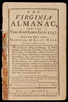Title page of 'The Virginia Almanack'
