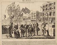 A mocking funeral for the Stamp Act. Colonists resisted taxes Britain levied to pay for its wars, even ones protecting the colonies.