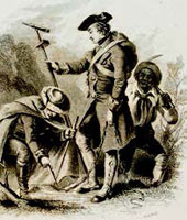 A drawing of Washington as a young surveyor.