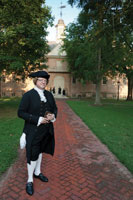 Teacher of law and mentor to Thomas Jefferson, James Monroe, St. George Tucker, and John Marshall, George Wythe, here Chris Hull, stands before William and Mary's Wren Building.