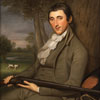 Charles Willson Peale Painted this likeness of thirty-year-old John Custis Wilson, and portraits of Wilson's wife and son, in 1791.
Peale's diary notes that the three images were completed in less than two weeks while he was a guest at the Wilsons' Westover Plantation on Maryland's Eastern Shore. Surviving in the original gilt frame, John Wilson's portrait is an impressive example of Peale's always outstanding work. Wilson's relaxed pose, his hunting rifle, and the expanse of open land in the background convey his gentility and social position. The painting descended through the Wilson family to Dr. and Mrs. John McFarland Bergland III. The generosity of the Berglands, their cousin Furlong Baldwin, and the Friends of Colonial Williamsburg Collections made possible its acquisition by The Colonial Williamsburg Foundation. The painting is exhibited at the Art Museums of Colonial Williamsburg.
     