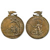 Virginia issued peace medals to leaders of its Native American communities during the 
Revolutionary War—the only state so to do. Governor Thomas Jefferson ordered the three-and-a-half-inch brass ornaments in 1780. Likely cast in Richmond or Williamsburg, they were based on designs by Pierre Eugï¿½ne du Simitiï¿½re and Daniel Christian Feuter. One face depicts an Indian and a Virginian of European descent seated with a peace pipe under the motto ‘HAPPY WHILE UNITED.” The other employs elements from Virginia's seal in which Virtue triumphs over a crownless king encircled by the legend ‘REBELLION TO TYRANTS IS OBEDIENCE TO GOD.” Recipients wore the disks on a ribbon around the neck. Colonial Williamsburg recently acquired this example, one of five that survive, and it can be seen at the DeWitt Wallace 
Decorative Arts Museum. Its purchase was partially underwritten by the Lasser Family Fund of the Jewish Communal Fund.
