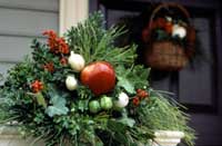 Grapes, brussel sprouts and ivy  decorate the Charlton House